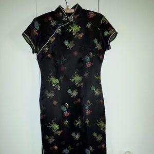 Long black silk Chinese dress
